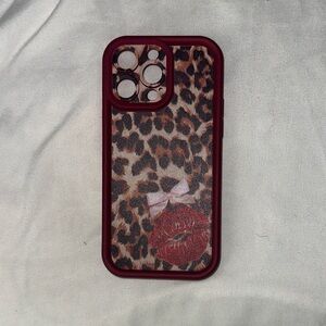 Leopard Print Phone Case with Red Accents